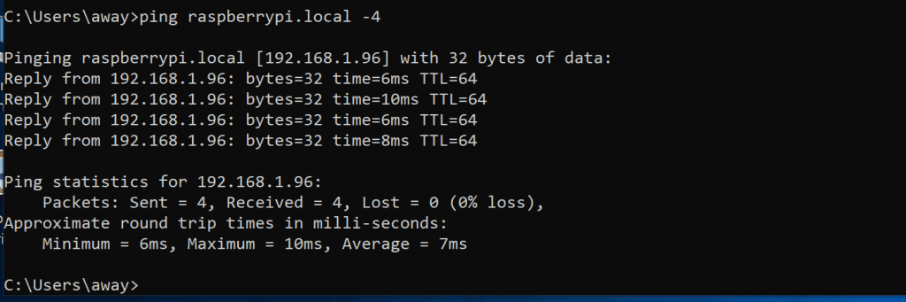 Ping Raspberry Pi Local in Windows CMD