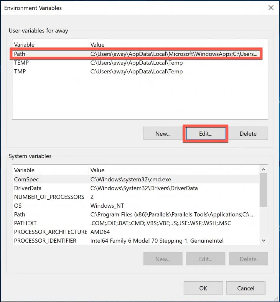 Select and edit the variable path
