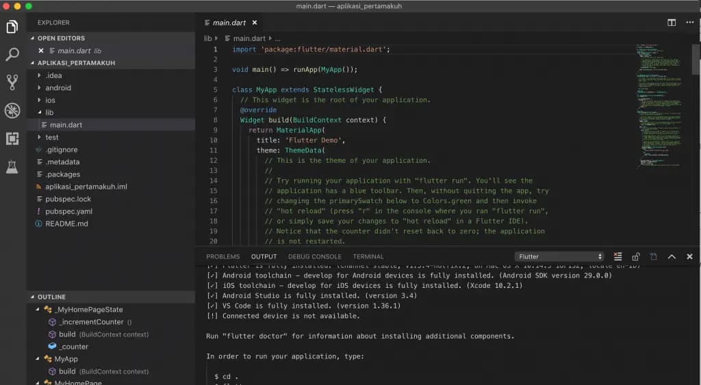 Microsoft Visual Studio Flutter Main View
