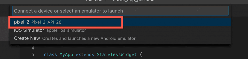 Pilihan Device Emulator