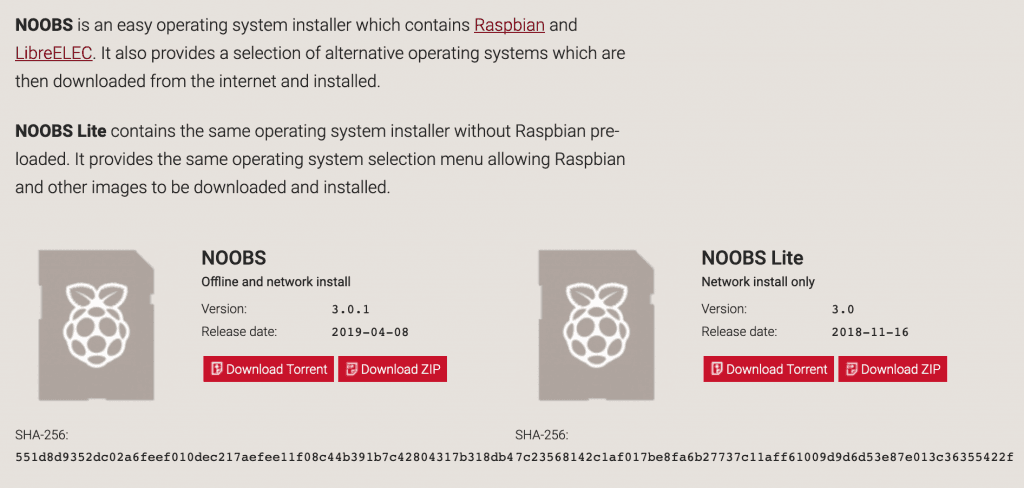 NOOBS Download page