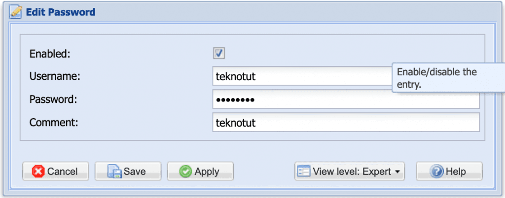 Create TVHeadend Password
