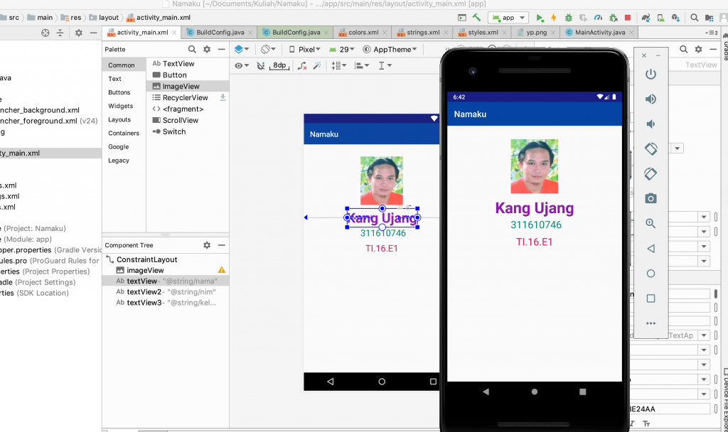 The final results of the program learning android studio