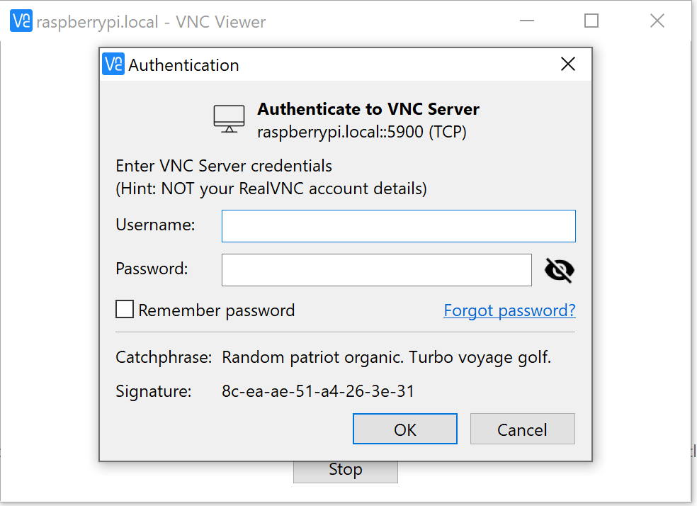 VNC Viewer Username and Password Input