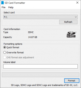 Format with SD CARD Formatter