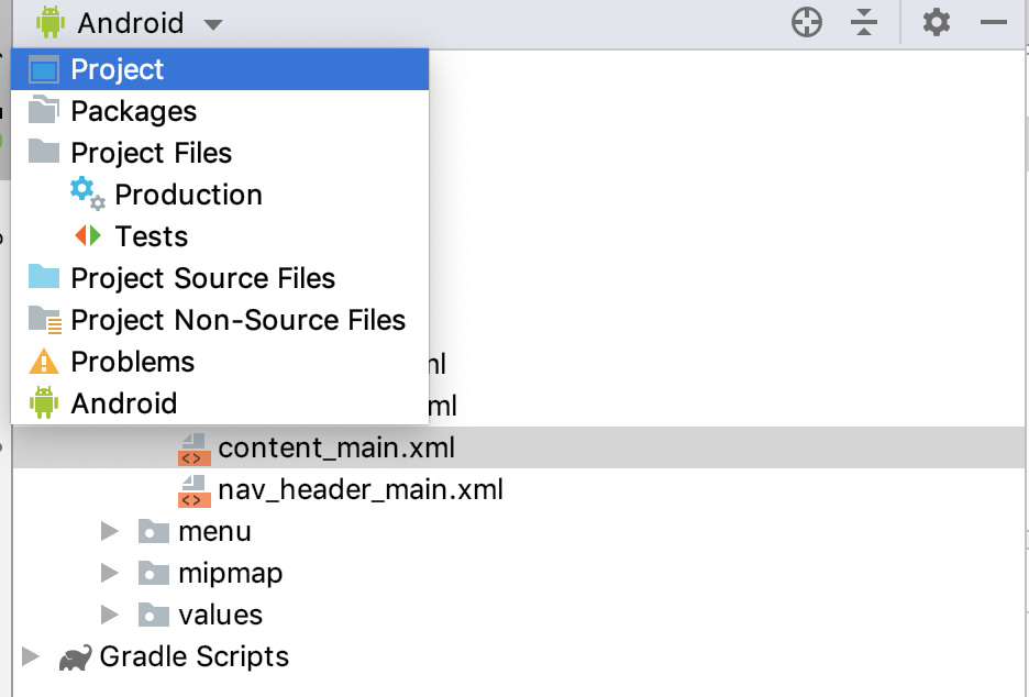 Select Project to display the project directory structure