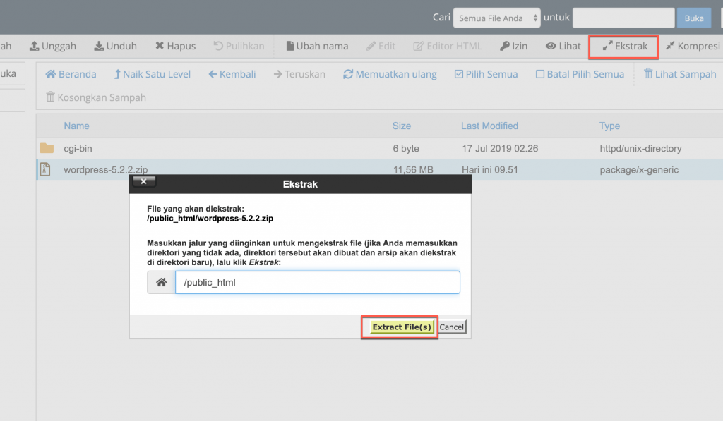 Extract WordPress file