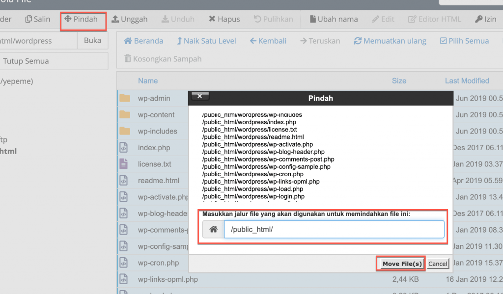 Move files to public_html via the move action