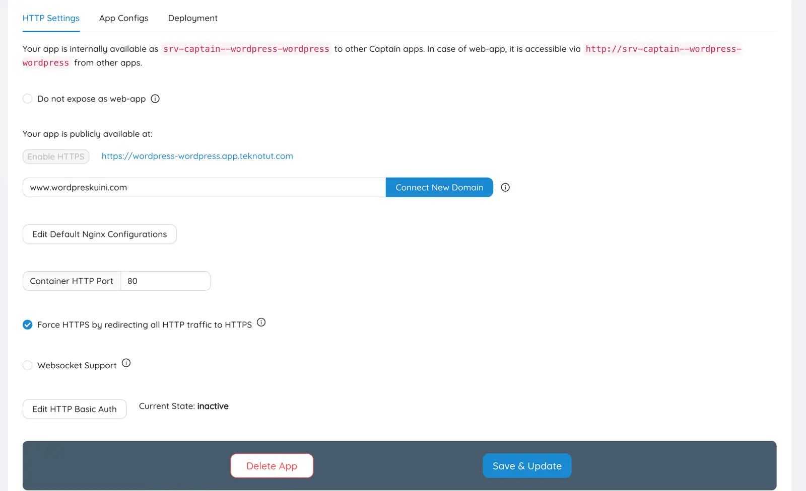 App Configuration CapRover