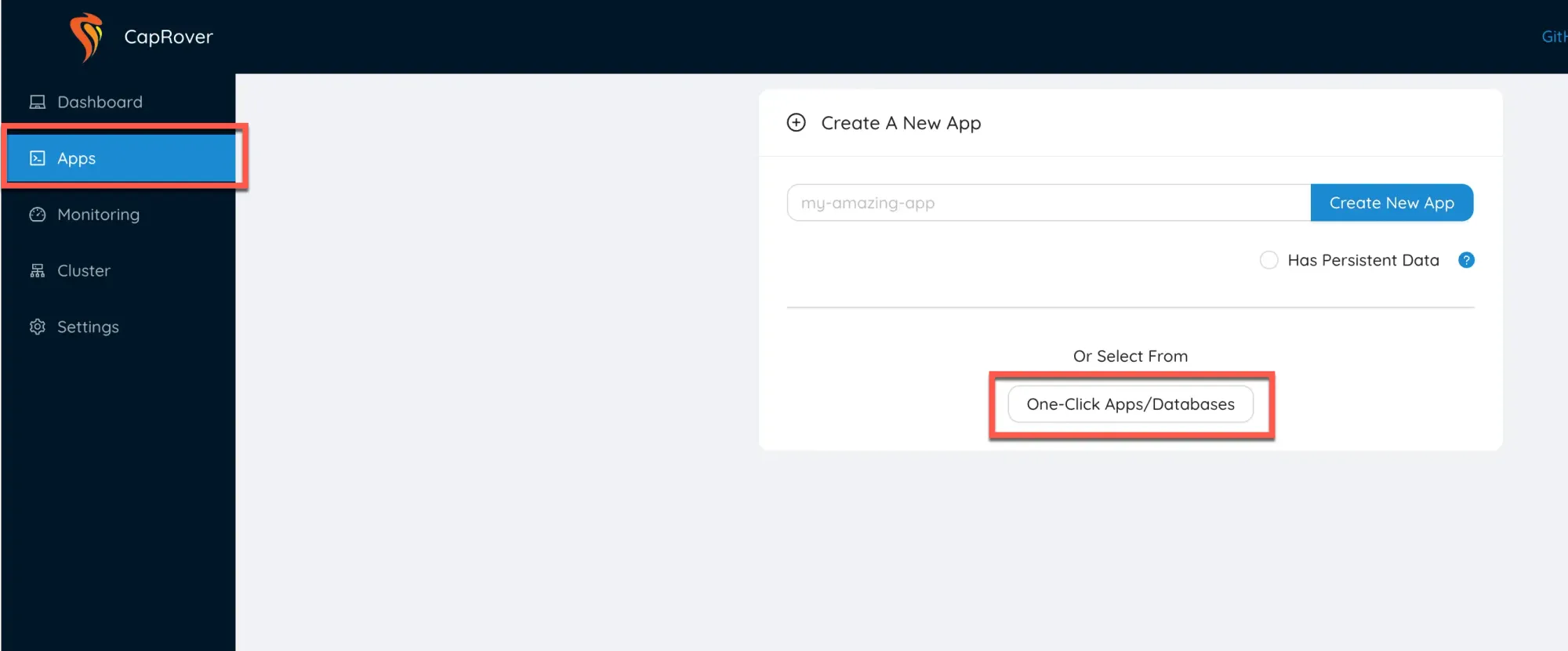 Install the new app CapRover