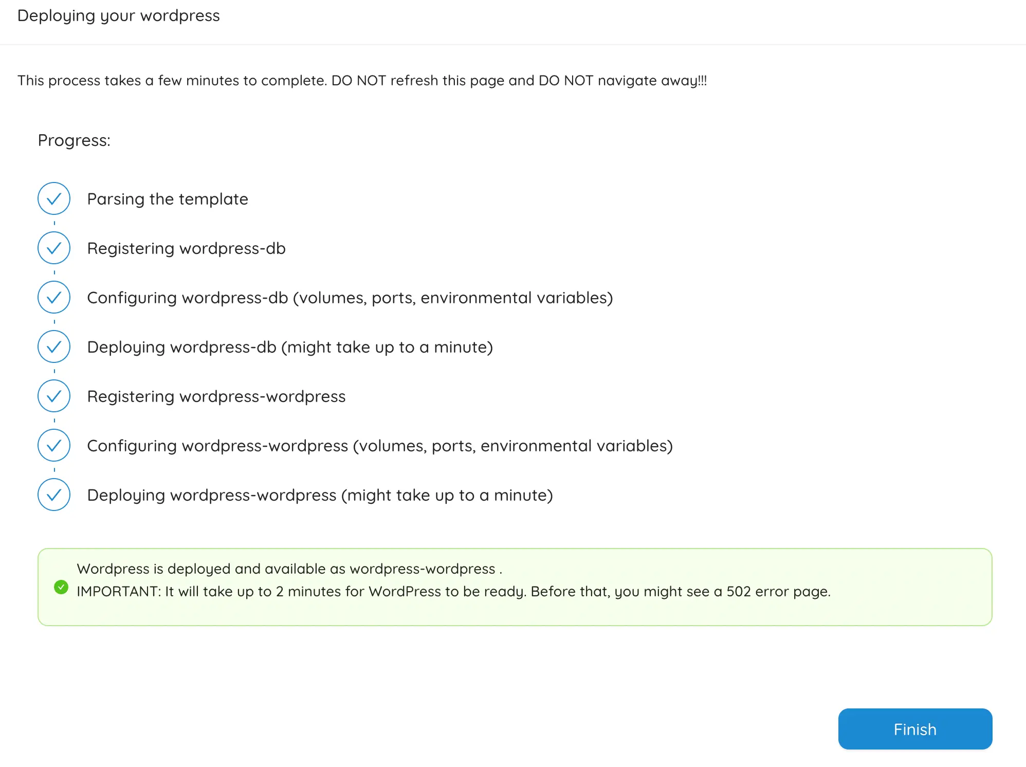Install WordPress Finish