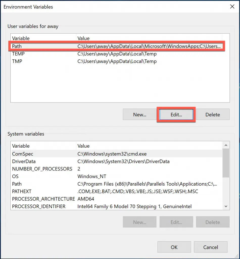 Select and edit the variable path