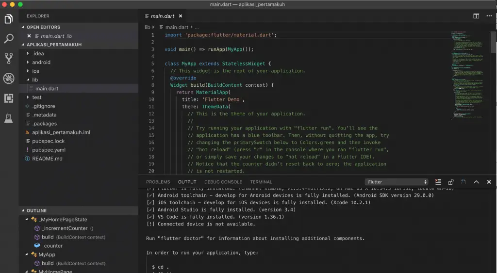 Microsoft Visual Studio Flutter Main View