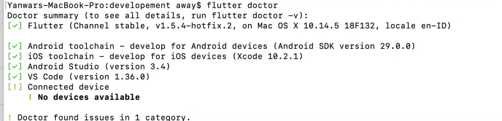 Output flutter doctor on Mac OS